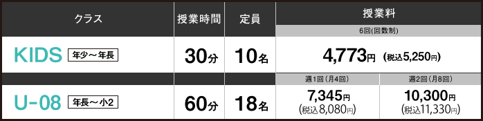 月謝料金（地域B）